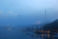 Foggy river Weser Bremen Germany